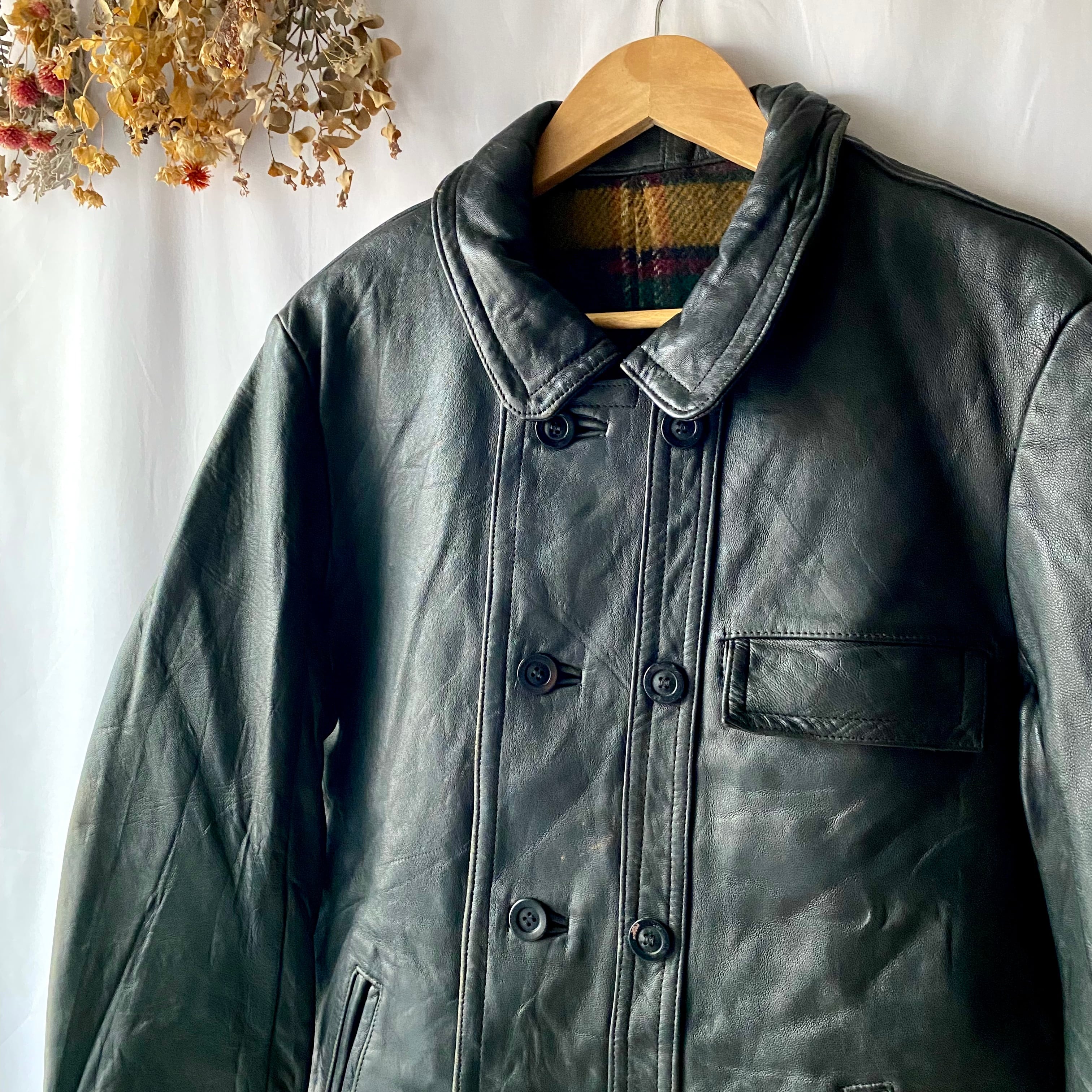 VINTAGE Le Corbusier jacket leather 60s 70s コルビジェ GVF フランス軍 レザージャケット ビンテージ  モーターサイクルコートFrench army Britishイギリス軍