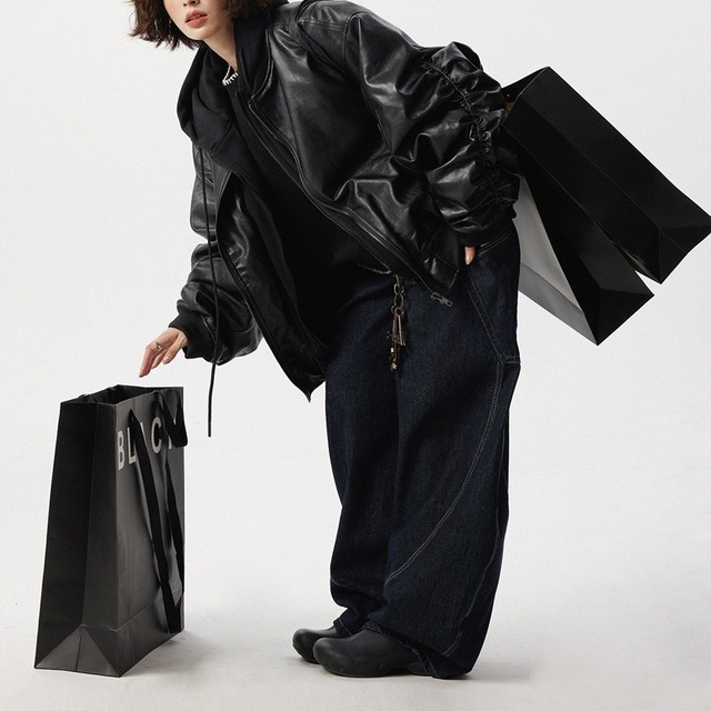 hooded faux leather jacket　フード付きフェイクレザージャケット　J1470