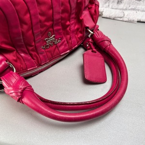 PRADA プラダ ギャザー レザー ハンドバッグ ピンク A-13269