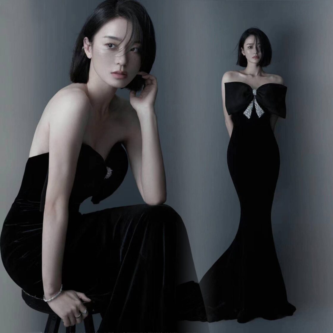 高品質！ パーティードレス 黒 マーメイドライン ベアトップ ミニ  