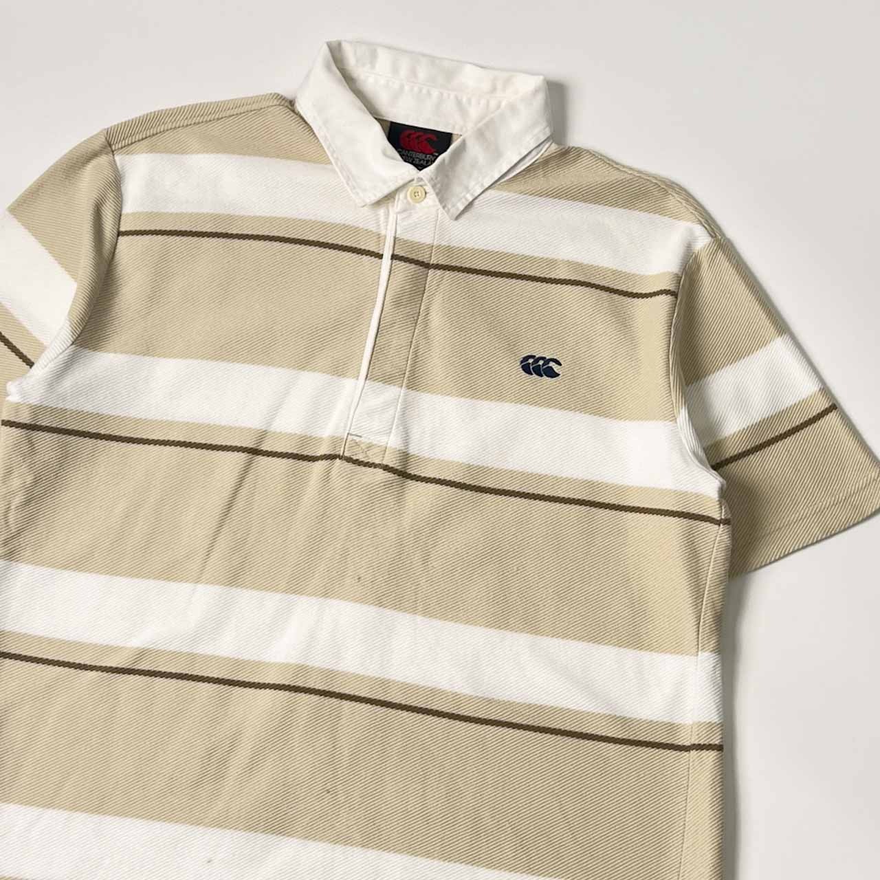 Canterbury カンタベリー ボーダー 半袖 ラガーシャツ ポロシャツ L/ベージュ×ホワイト メンズ