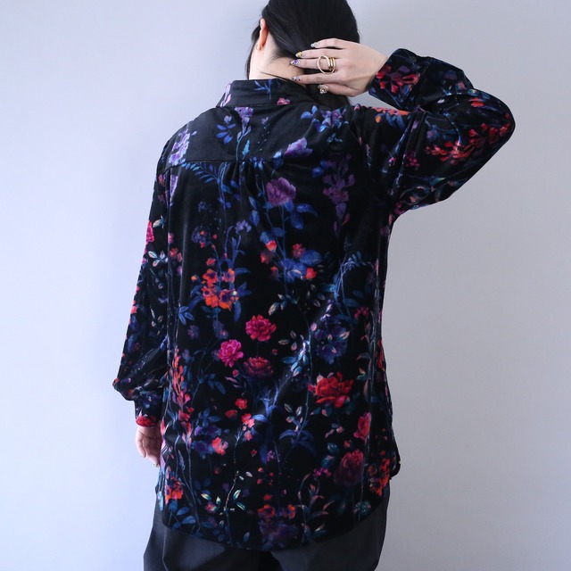 beautiful flower art pattern loose silhouette velours shirt