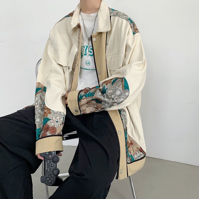 フラワー刺繍 ハイストリート ライトジャケット | Korean unisex