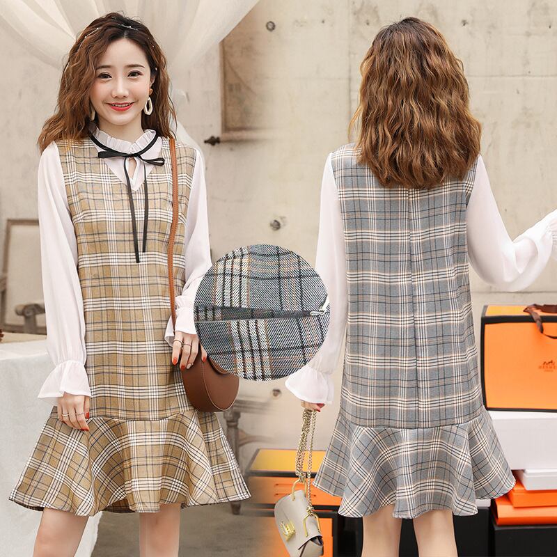 【新作】【送料無料】 マタニティウェア2019春産後外出2人の妊婦の授乳ドレスファッション格子縞のマタニティドレス-アリババ スプリング 春物 expec28458263407
