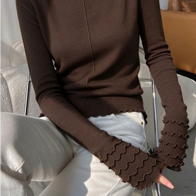 Frill cuff half high neck knit A1776