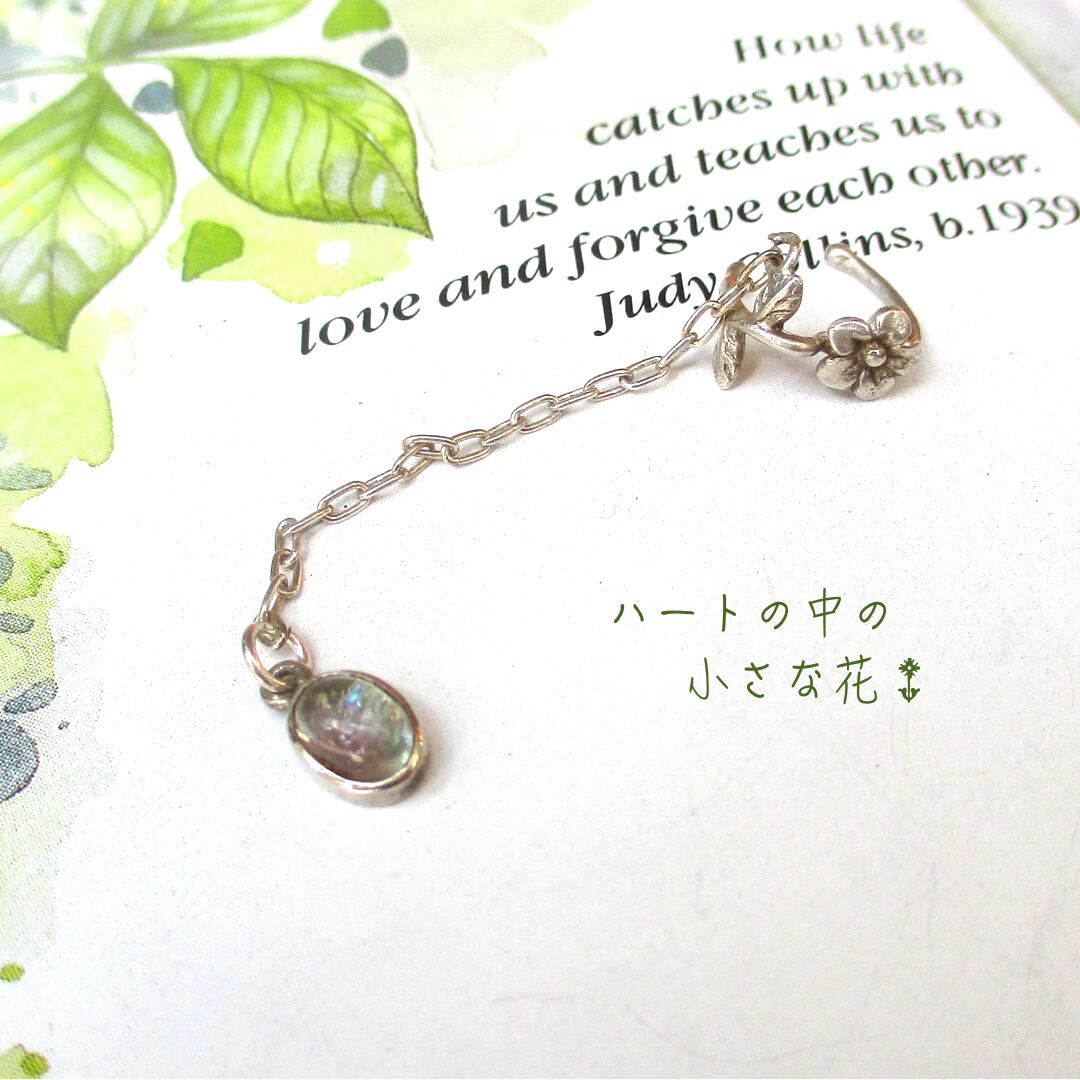 【Sv925】ウォーターメロントルマリンFlowerチェーン イヤーカフ *Petite Fleurシリーズ2*花とウォーターメロン♪★10月の誕生石★