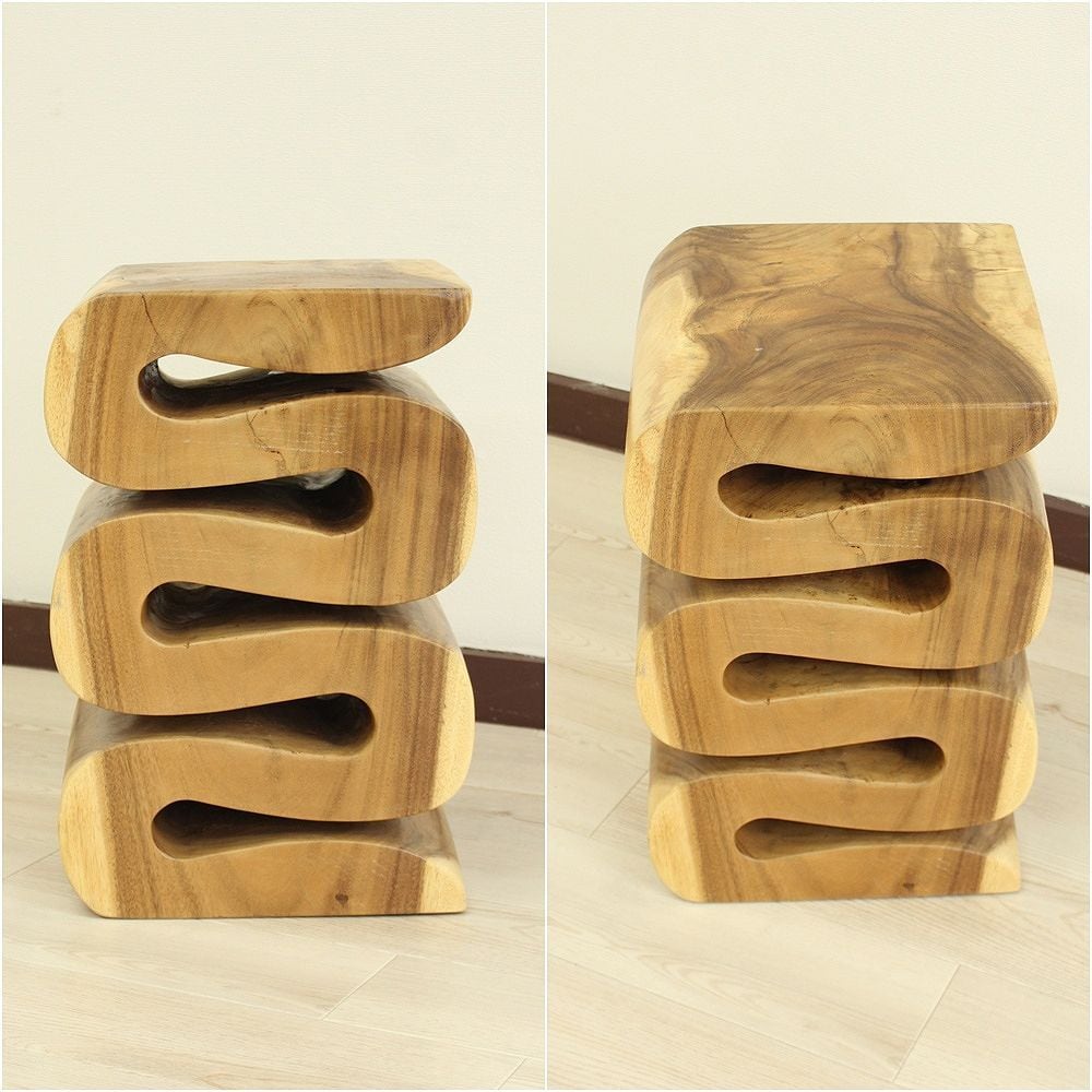 モンキーポッド スツール 椅子 木製 ダイニング 無垢材 1本彫り 腰掛