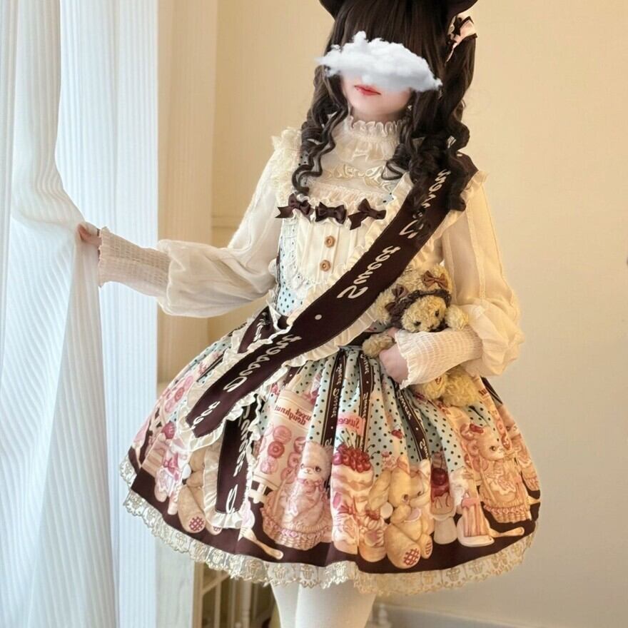 ロリィタ猫 ふわふわ ジャンパースカート サッシュ タスキ付き