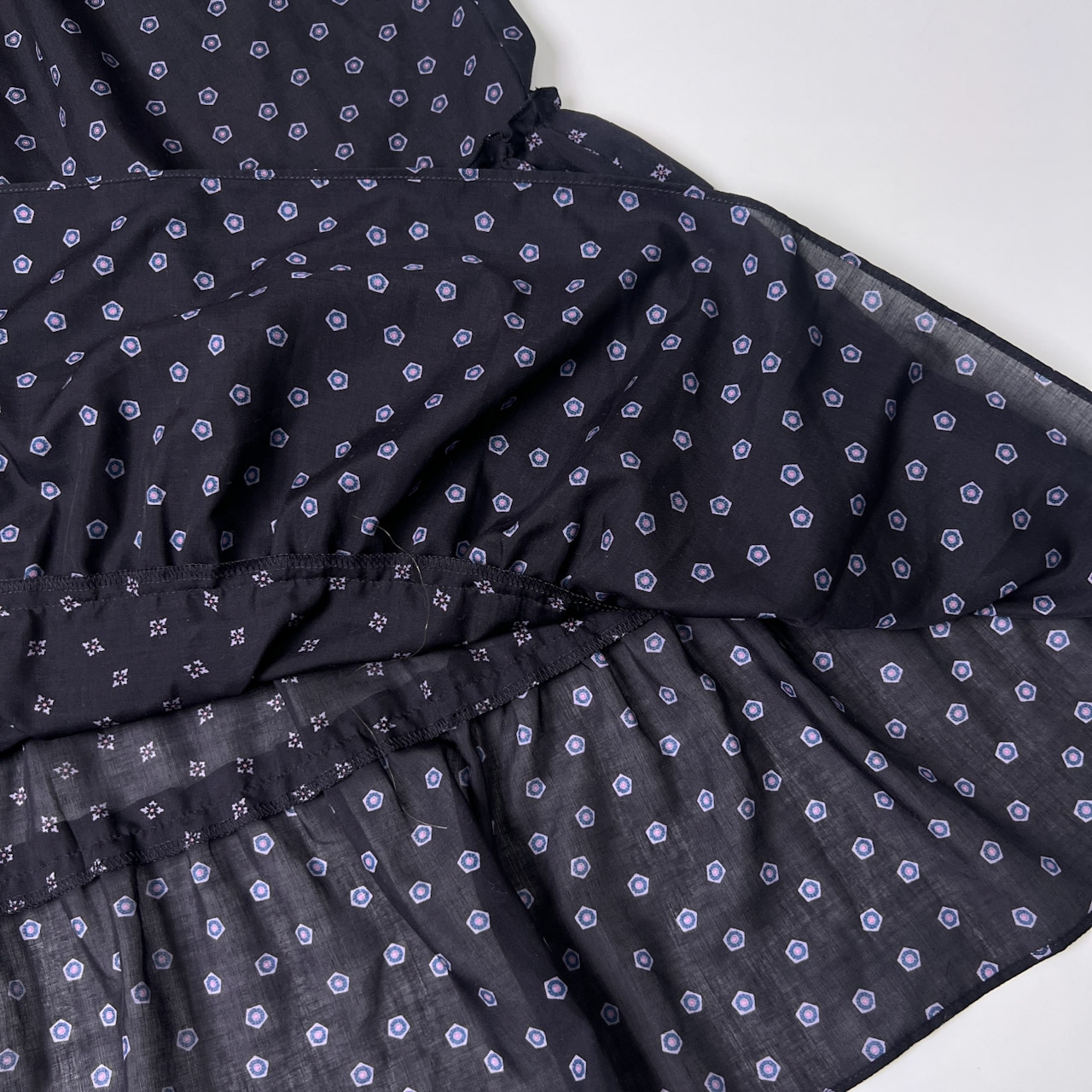 Leilian レリアン スクエアネック 総柄 フレアワンピース 7/ネイビー