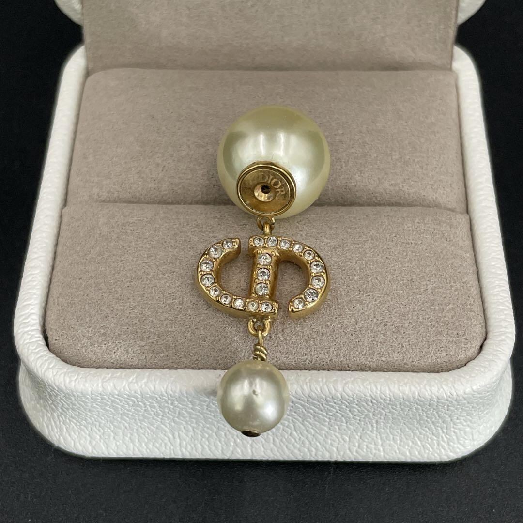 国内正規品 Dior パール ストーン付 ピアス CDロゴ ゴールド