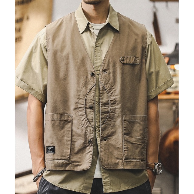 パッチポケット付きVネックノースリーブベスト 4XLまで対応　　A19045