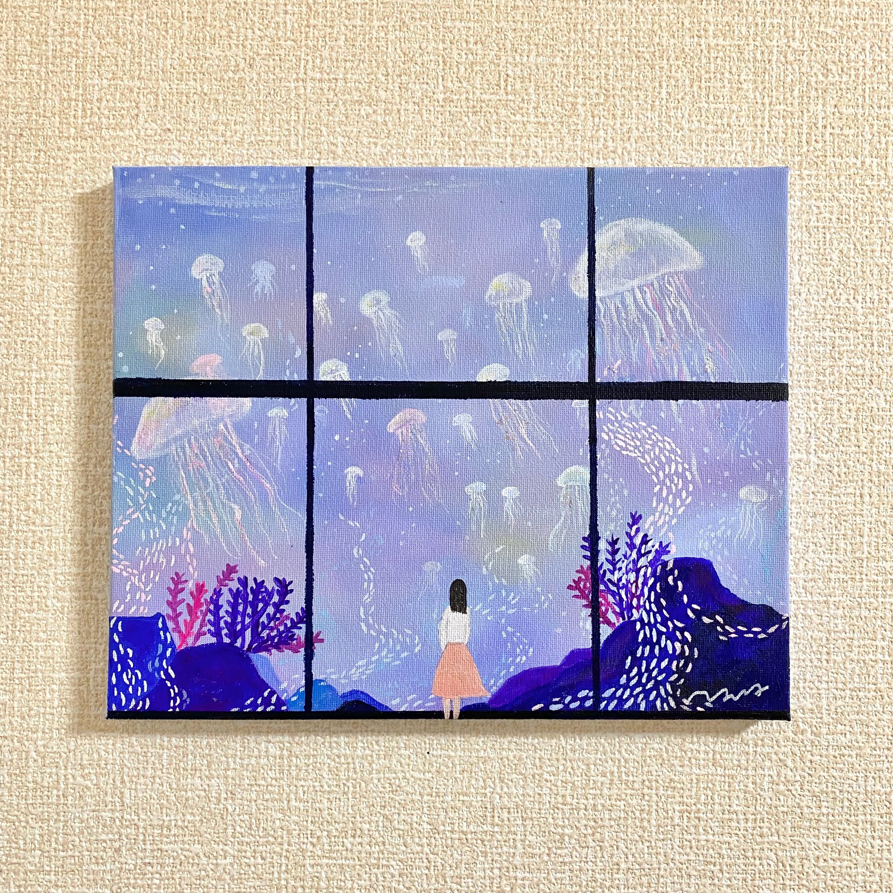 アクリル画 「クジラが泳ぐ海」 原画 空を泳ぐクジラのアクリル画 | TikTok