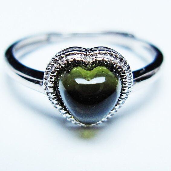 モルダバイト リング モルダウ石 指輪 ハート フリーサイズ 13号 一点物 メール便可 [M便 1/20] 199-631