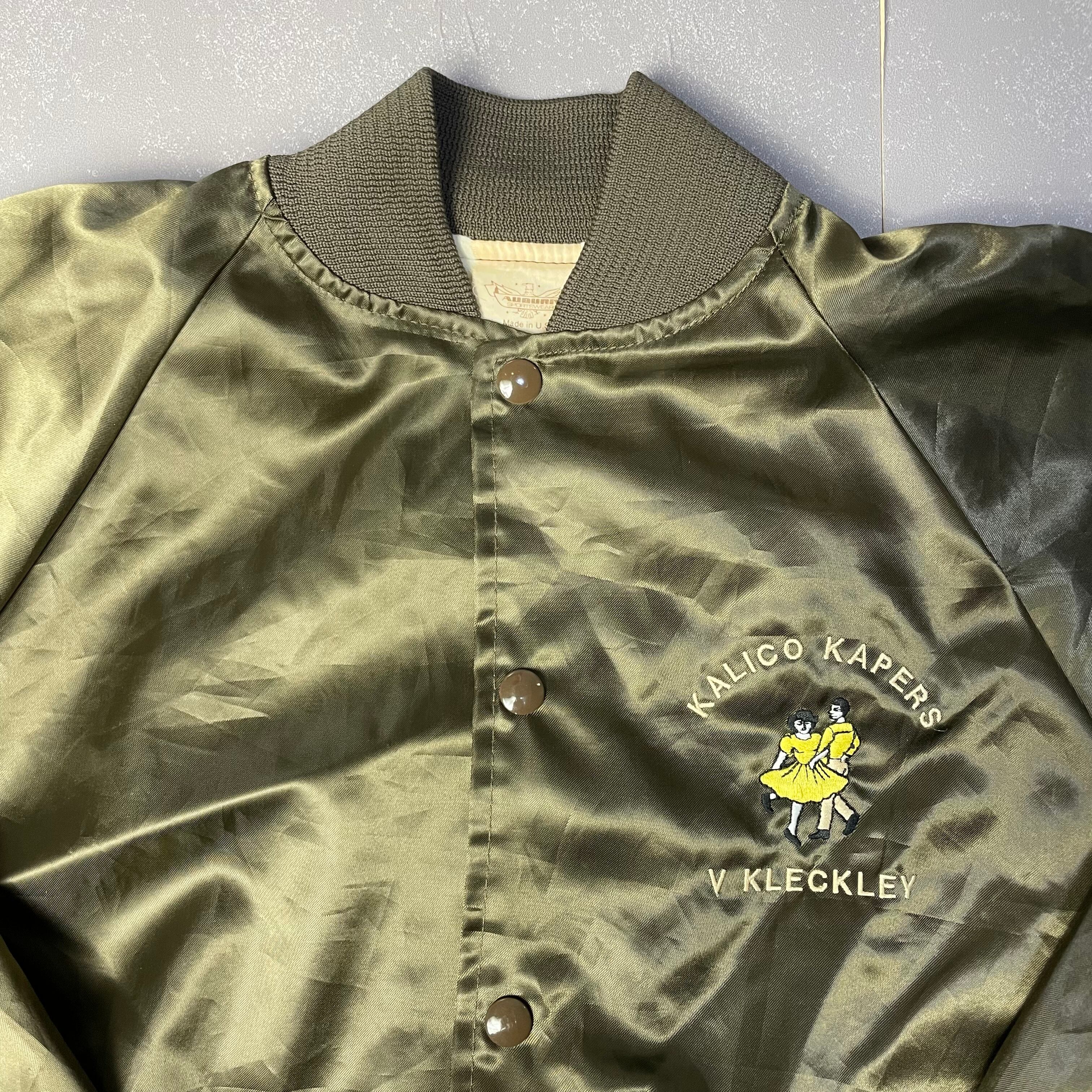 AUBURA USA製 ビンテージ 刺繍 ロゴ ナイロンスタジャン アワードジャケット ヴィンテージ 古着【ナイロンジャケット】