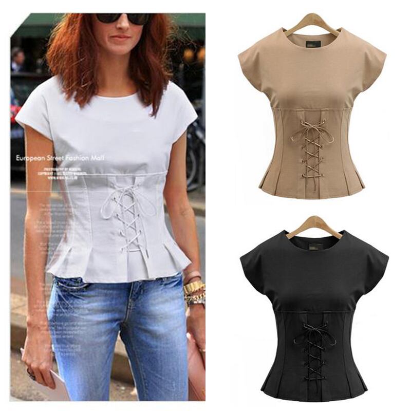編み上げコルセット風 半袖 カットソー