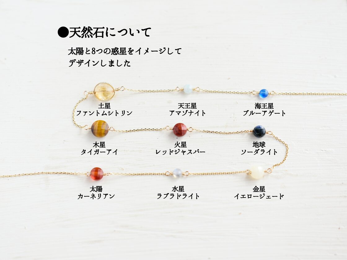 14kgf ロングネックレス】天然石の宇宙の惑星／太陽系の9つの天体 | Pay ID