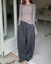 Button side slit sheer t-shirt L0127