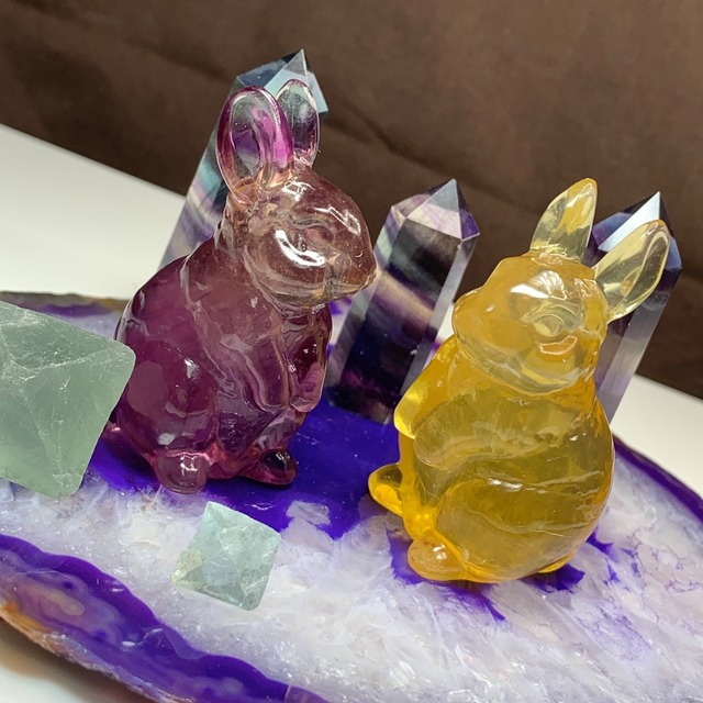 2.ペア☆カラフルフローライトうさぎさん