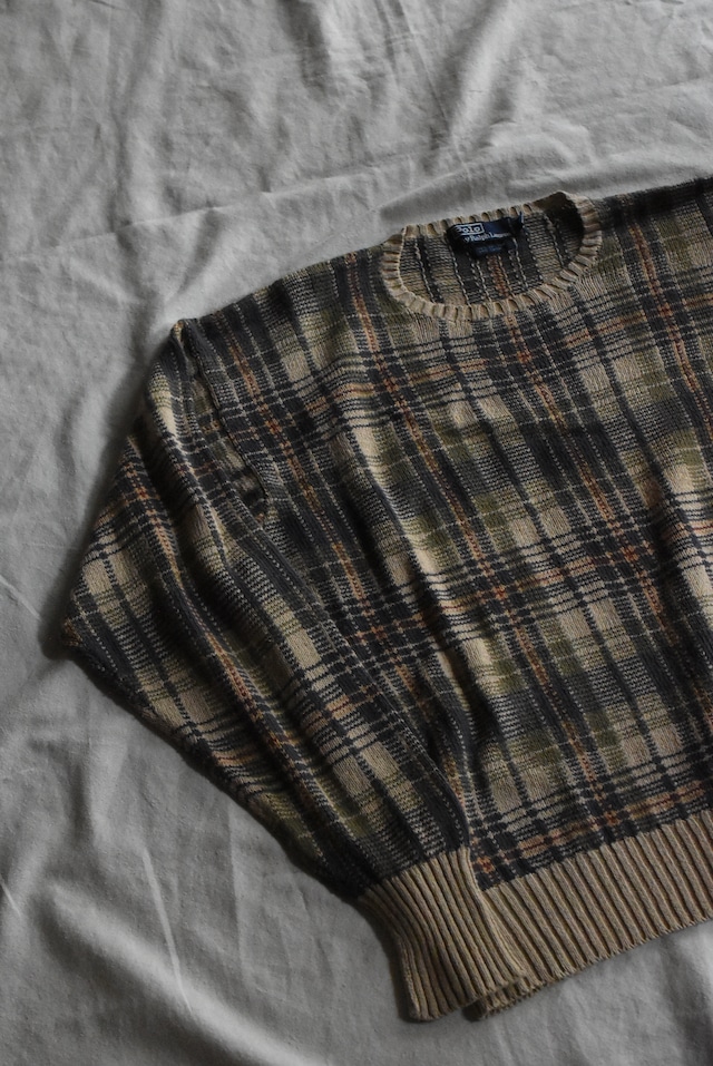 OK/90's "polo by Ralph Lauren" no ponny cotton × linen check knit