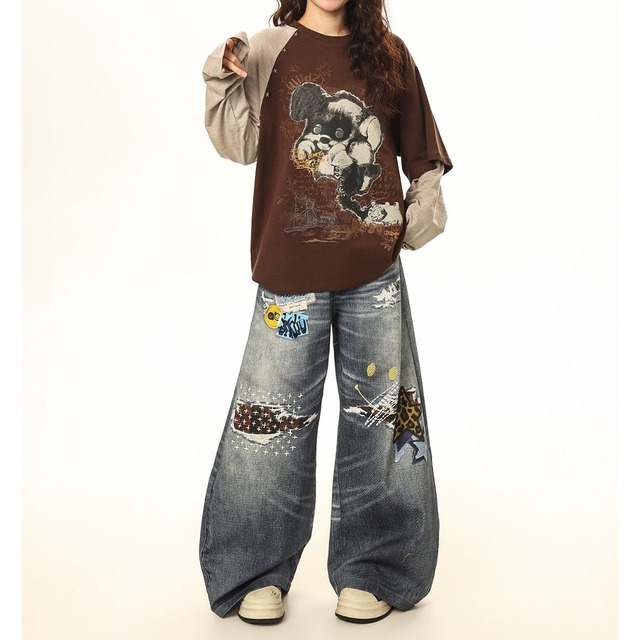 アニマルアートプリントドッキングトップス 1col   R01768