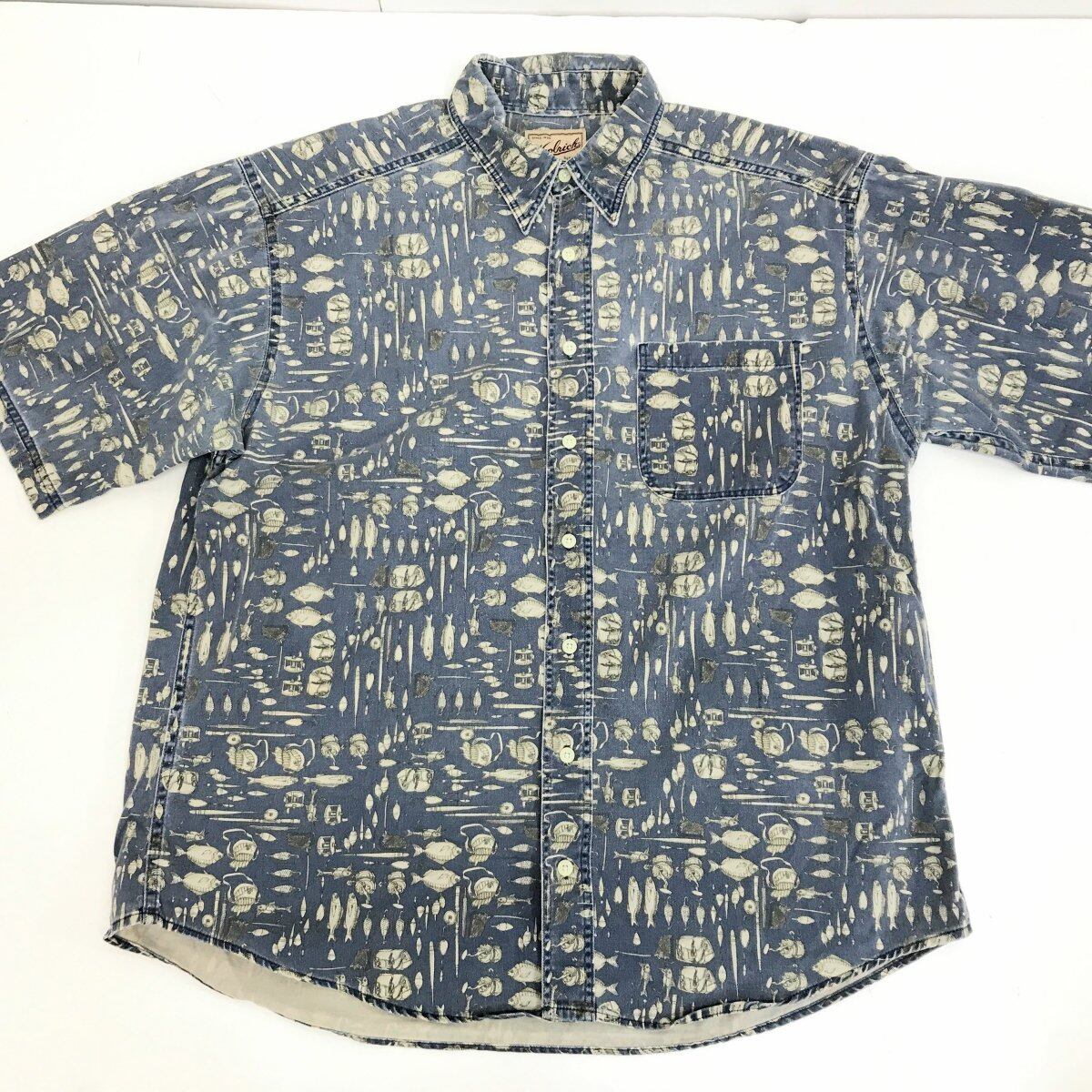 ウールリッチ 90年代 おそらくUSA製?総柄シャツ 魚柄 釣り柄 ウールリッチ 90年代 おそらくUSA製?総柄シャツ 魚柄 釣り柄
