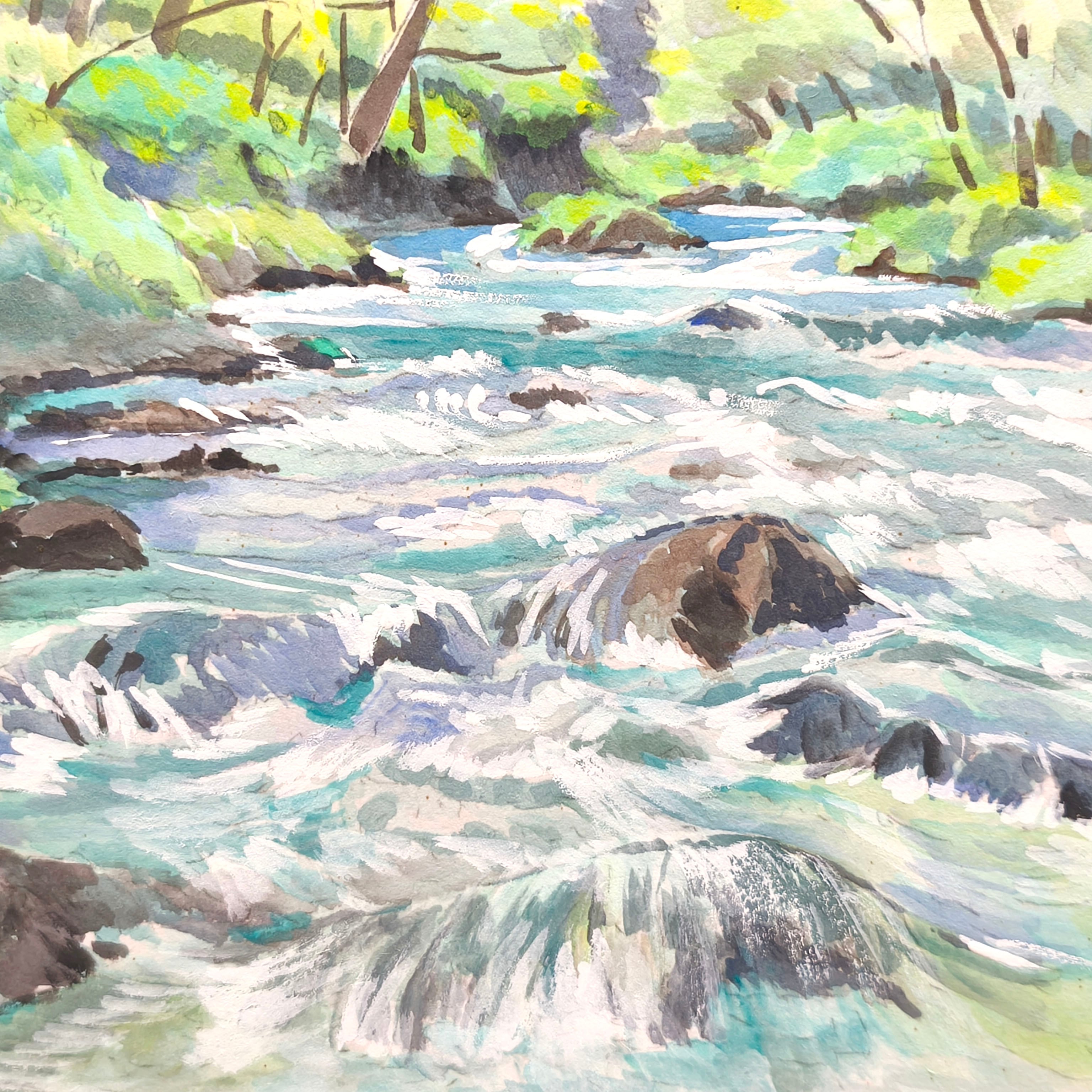 色紙絵・額装・奥入瀬渓流・Saito・水彩・風景画・No.250416-15・梱包