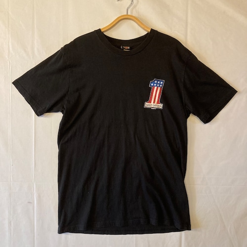 Harley Davidson #1ロゴ Tシャツ ハーレーダビッドソン コットン L 半袖 黒 BLK USA製 バイカー ヴィンテージ Visalia California