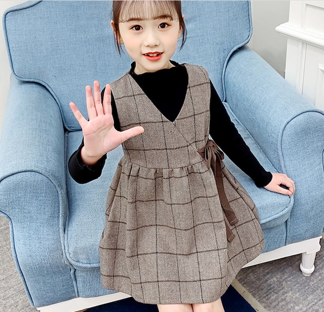 【ちょっぴりレトロでかわいい☆ワンピースセットアップ】 子供服 セットアップ ワンピース カットソー トップス 2ピース 2点セット スカート 女の子 お呼ばれ お出かけ 長袖 チェック 発表会 結婚式 普段着 入園入学 卒園卒業 送料無料