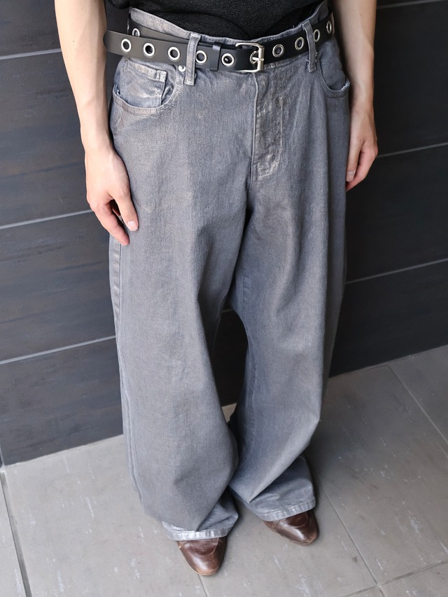 luster coating wide denim pants