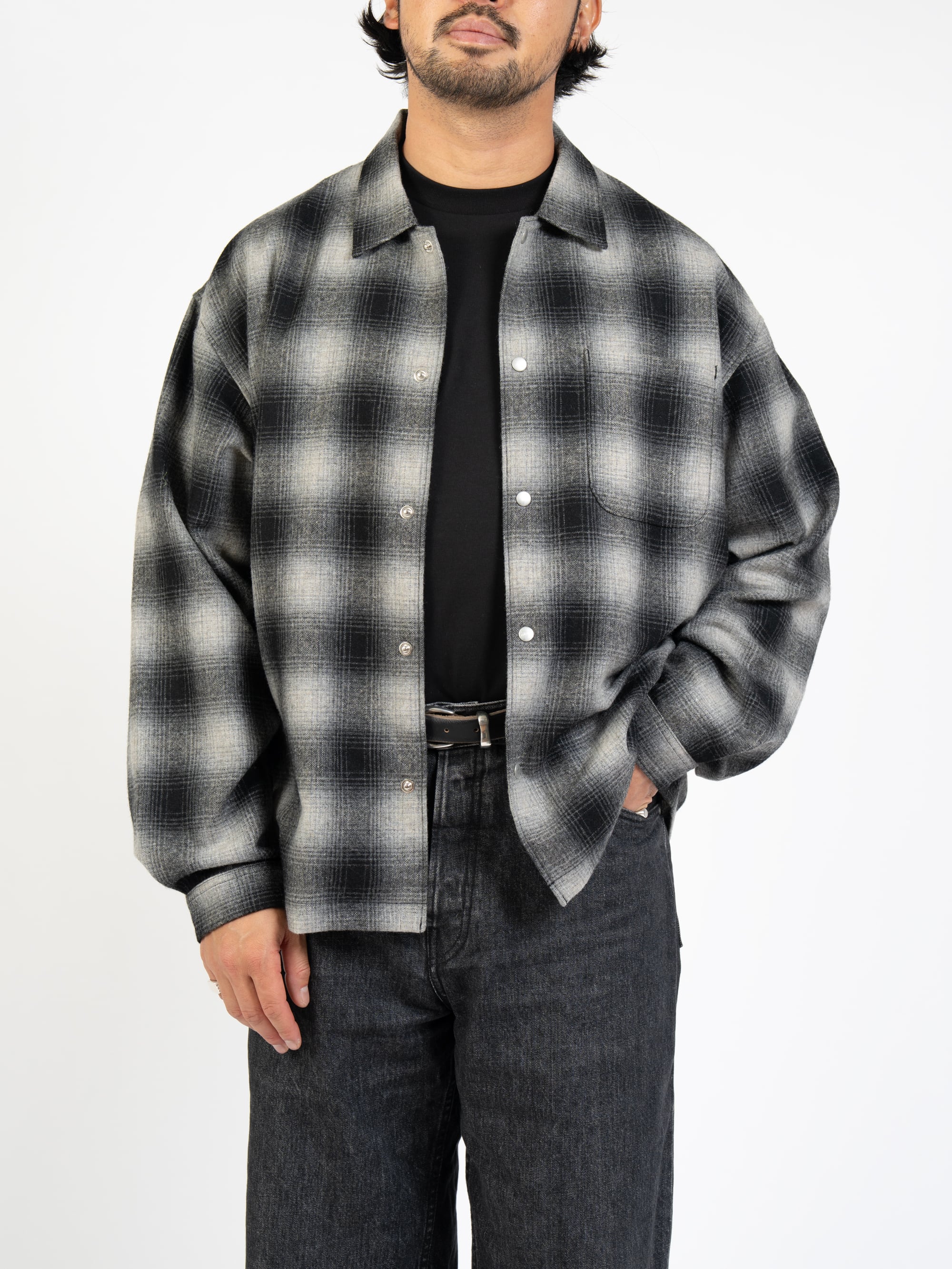 OVY Ombre Check Shirt Jacket beige×brown Ombre Check Shirt Jacket (white×black) | OVY