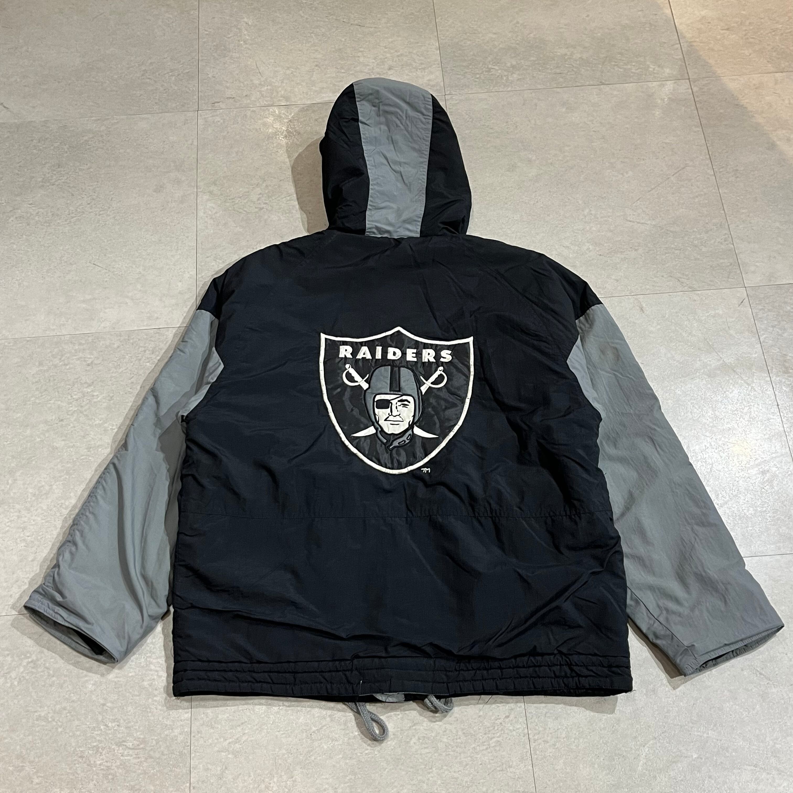 90年代 size : L【 NFL 】RAIDERS ライダース ナイロンジャケット 黒 中綿 パーカータイプ アメフト 古着 古着屋 高円寺  ビンテージ