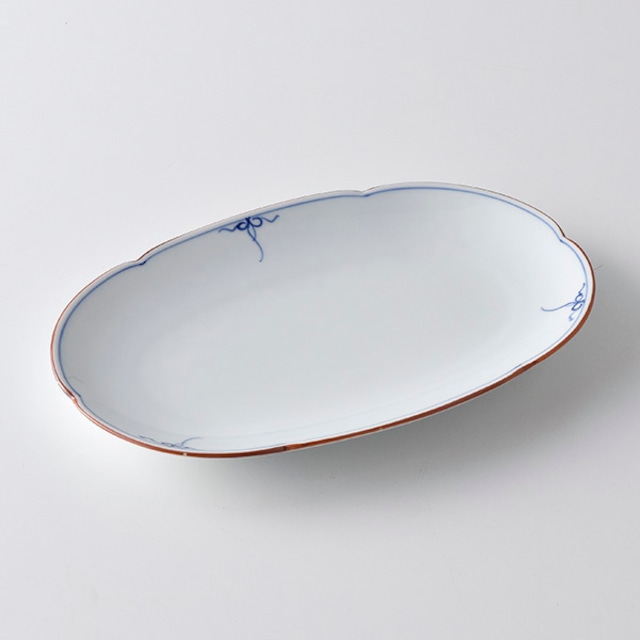 瓔珞（青）花型楕円皿