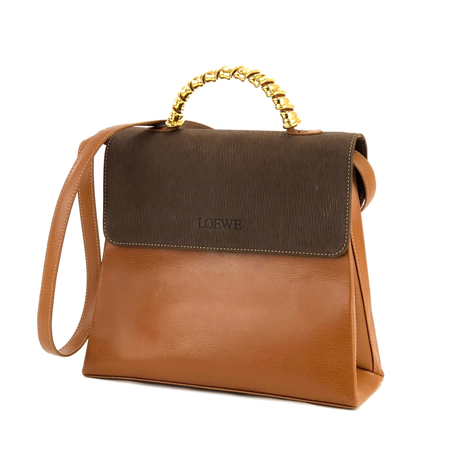 LOEWE　ロエベ　ベラスケス　ロゴ　メタルハンドル　スエード×レザー　2WAY　ミニバッグ　ショルダーバッグ　キャメル×ブラウン　vintage　 ヴィンテージ　オールド　manixf | VintageShop solo powered by BASE