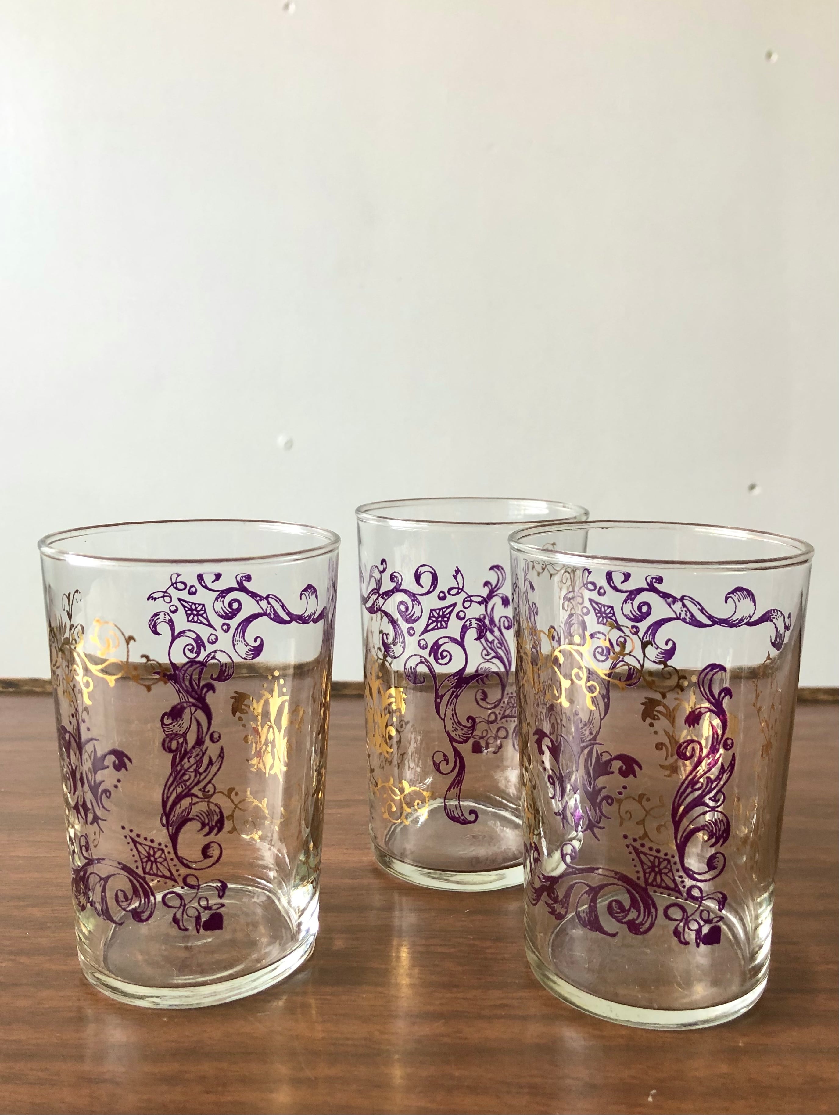 昭和レトロ グラス 3個セット ロココ調 模様 硝子 ガラス コップ ビンテージ食器 当時物