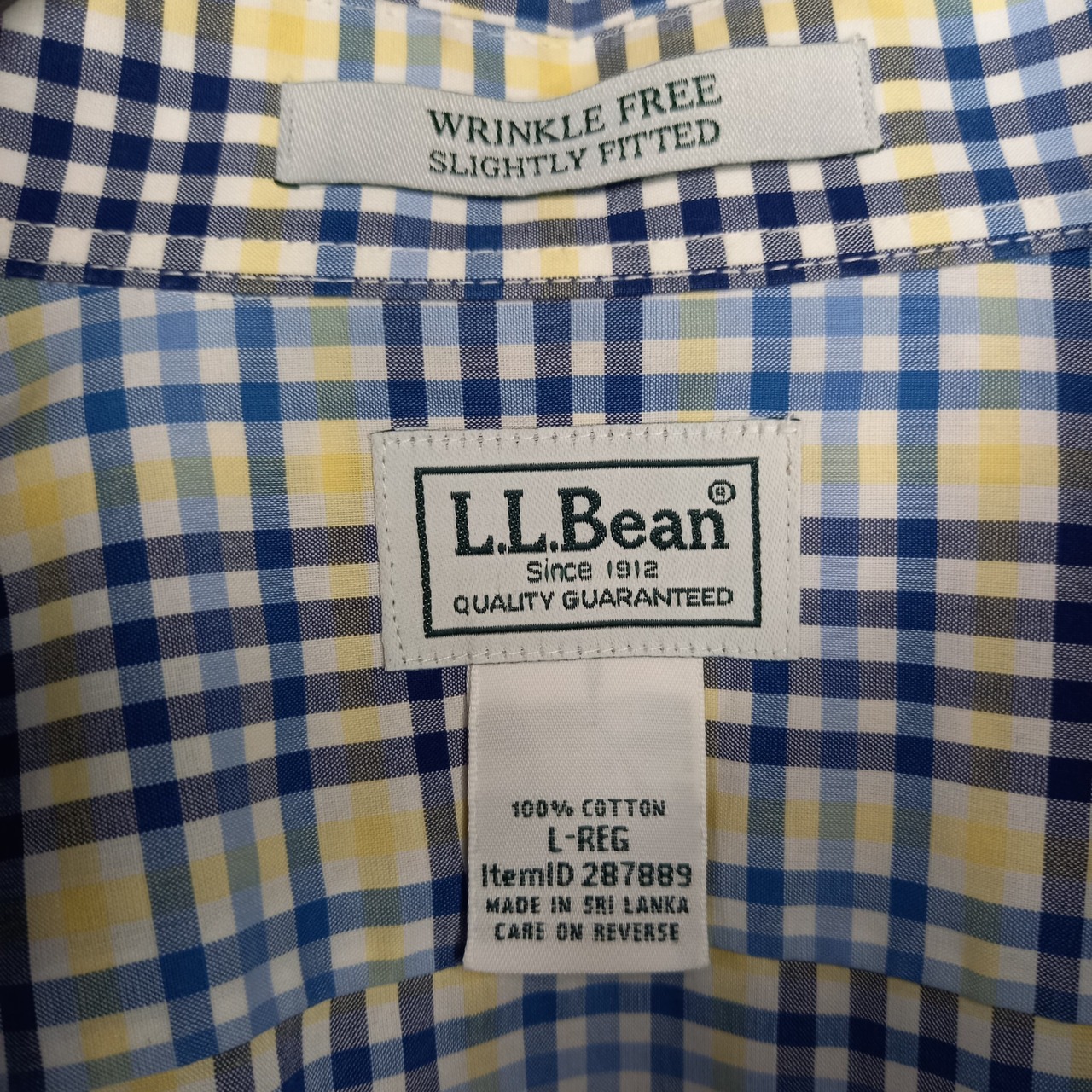 防シワ　エルエルビーン　コットン　BDシャツ　長袖　チェック　ポケット　青　黄