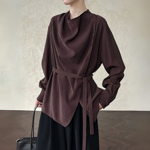 ノーカラーアシメタイロングシャツ　00895