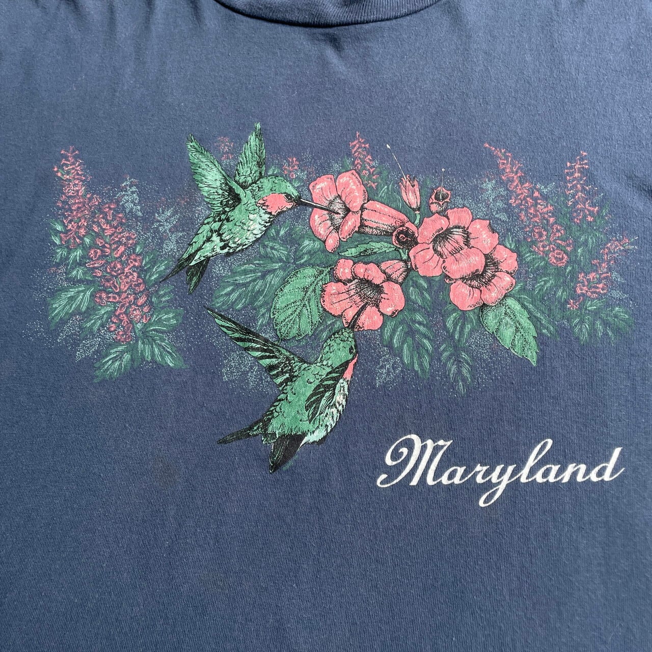 80年代 Maryland ハチドリ フラワー アート アニマル プリントTシャツ