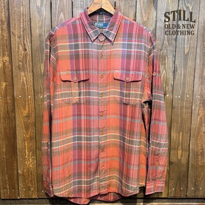 1990's～  POLO by Ralph Lauren LONG SLEEVE PLAID LINEN&SILK SHIRT 【サイズ表記 XL】 / 1990年代～  ポロ ラルフローレン 長袖 リネン＆シルク チェック柄 シャツ 【着画有り】
