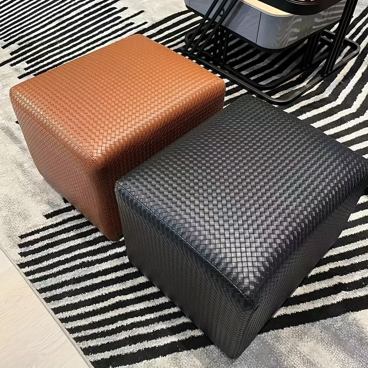 レザーオットマン フットレスト 椅子 レザー織り ビンテージスタイル