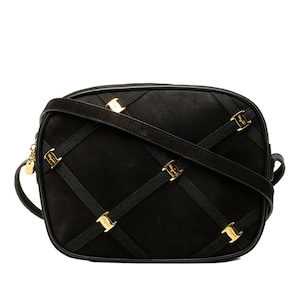 サルヴァトーレフェラガモ ヴァラ ショルダーバッグ ブラック スウェード レザー レディース Salvatore Ferragamo 中古