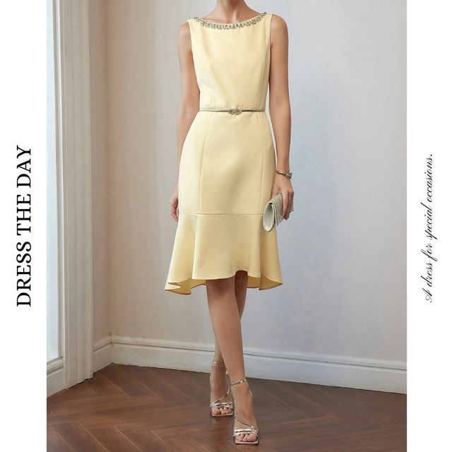 ビジュー付きタイトマーメイドワンピース W0039