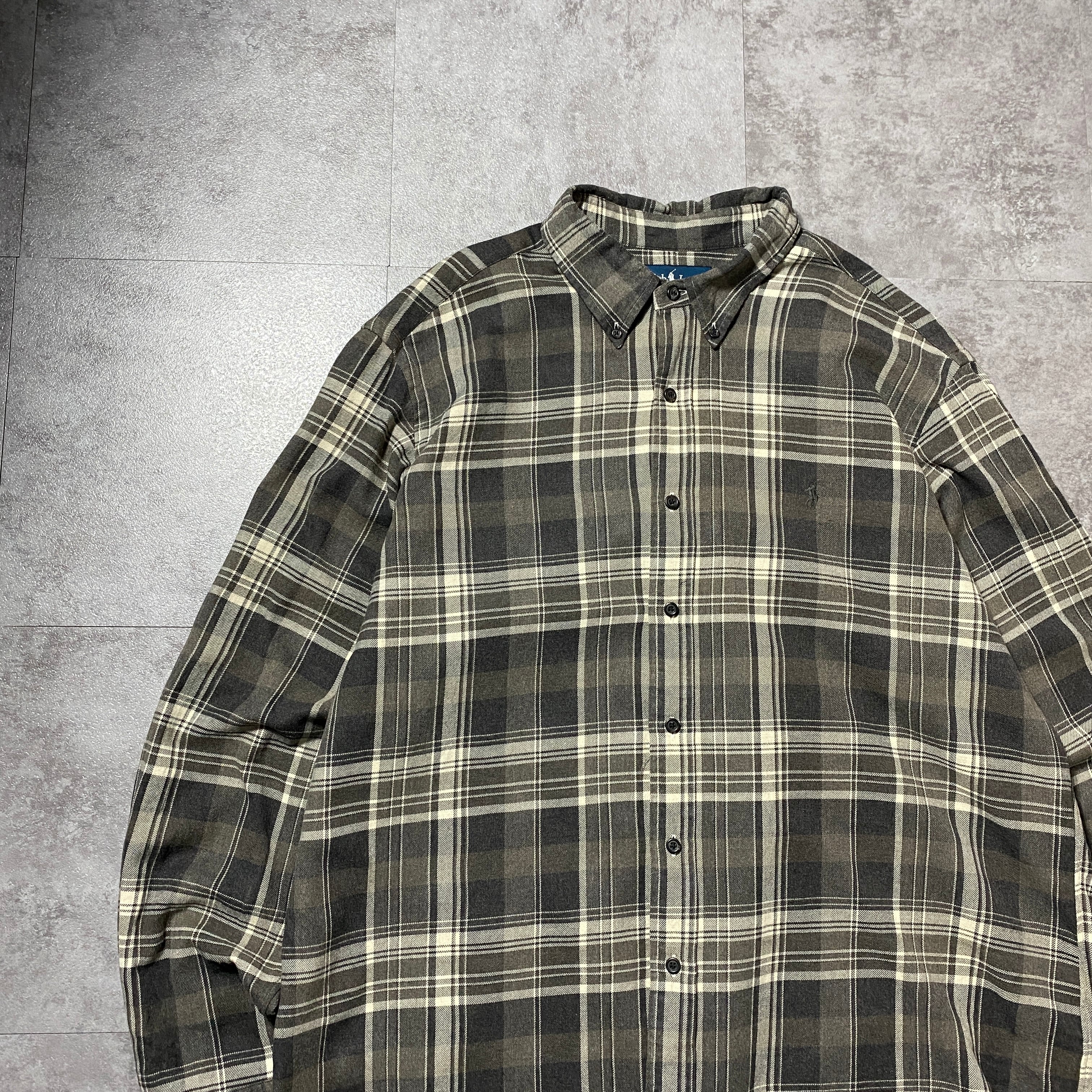 ポロラルフローレン　ラガーシャツ　グレー　ブラック　刺繍ロゴ　Y2K Mサイズ ラガーシャツ❤️ y2k POLO Ralph Lauren ビッグポニー グレー - メルカリ