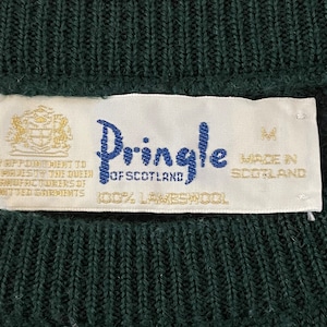 【Pringle OF SCOTLAND】80s スコットランド製 縦 ボーダー ライン ニット セーター グッドカラー ディープグリーン ビンテージ EU古着 ヨーロッパ古着