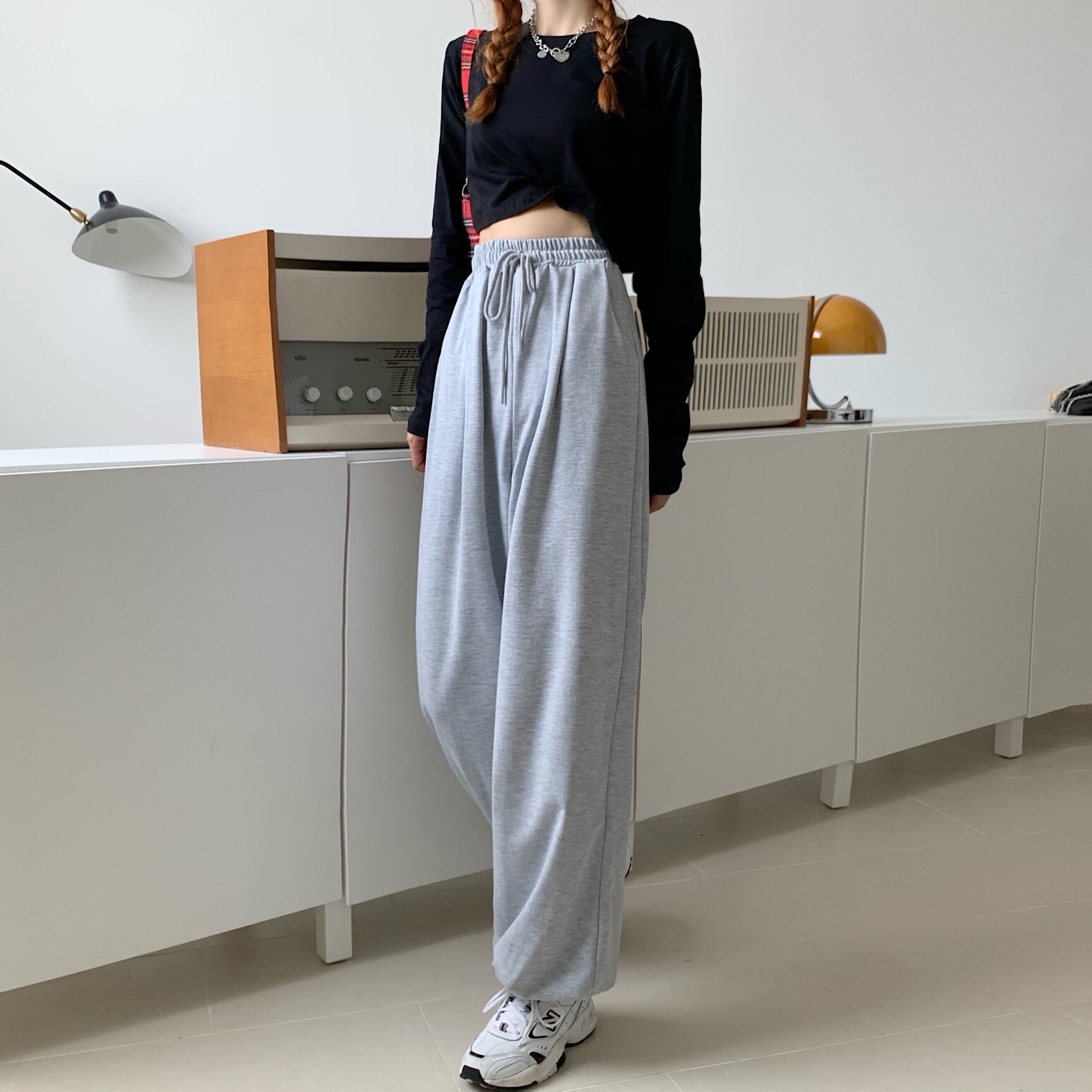 ロングパンツ 灰色 カジュアル パンツ 韓国 ズボン グレー レディース フリー 通販 ロングパンツ 灰色 カジュアル パンツ 韓国 ズボン グレー レディース フリー