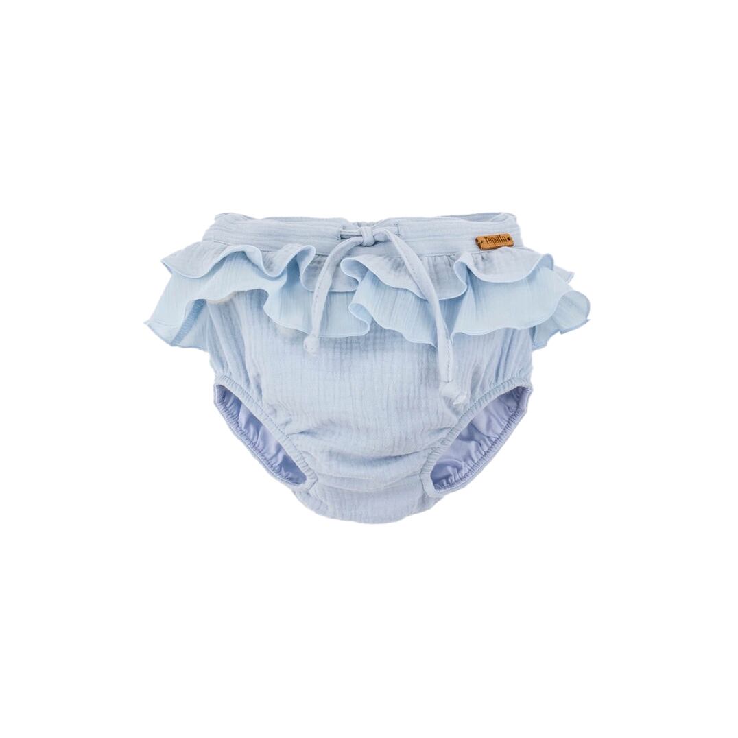 Popelin(ポペリン) / Blue organic culotte with double frill / 12-18M・2-3Y