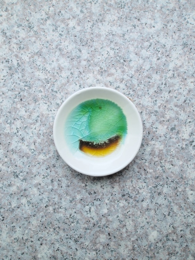 KILNOUT　豆皿／mamezara　white-#07（green-brown）【KIL-MZ-whte-#07-greenbrown-re】