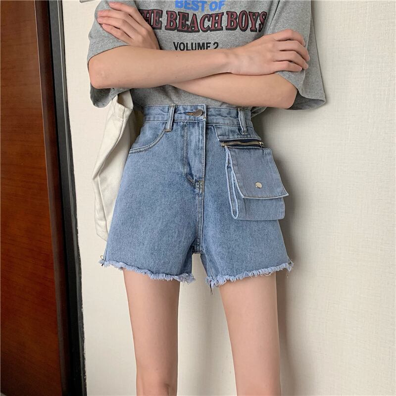 ジーンズ スプリングオータムスタイルジッパーポケットハイウェストウェスト薄手ショーツ 春物 秋物 ブルマー YY-ファッション95873996845