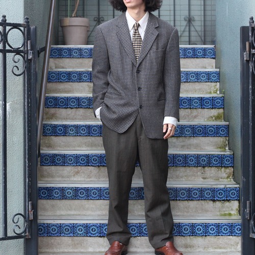 EU VINTAGE HOUNDTOOTH PATTERNED TWEED TAILORED JACKET MADE IN GERMANY/ヨーロッパ古着千鳥格子柄ツイードテーラードジャケット