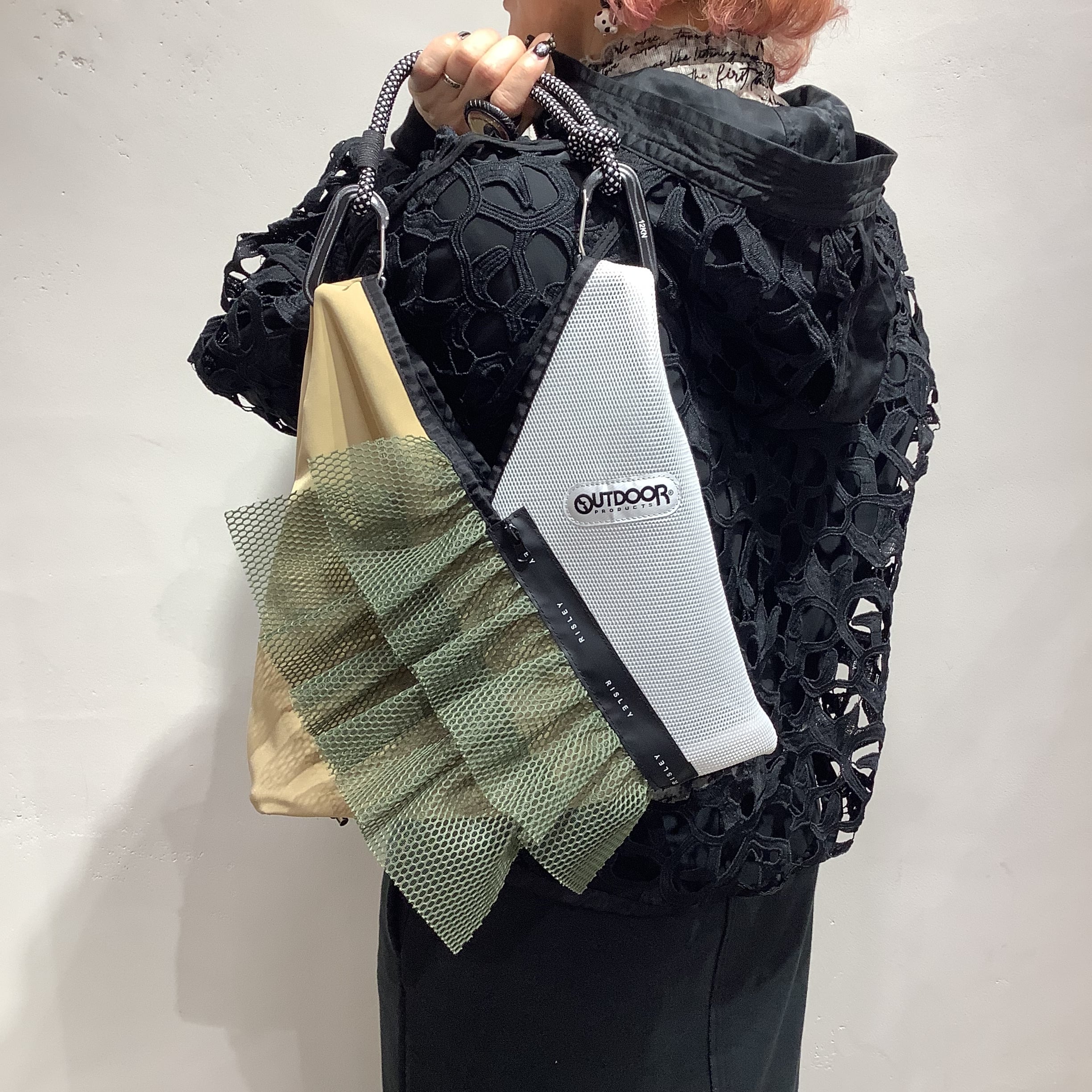 RISLEY×OUTDOOR PRODUCTS トライアングルバッグ　リズレイ RISLEY×OUTDOOR(リズレイ×アウトドア)】トライアングルフリルメッシュ