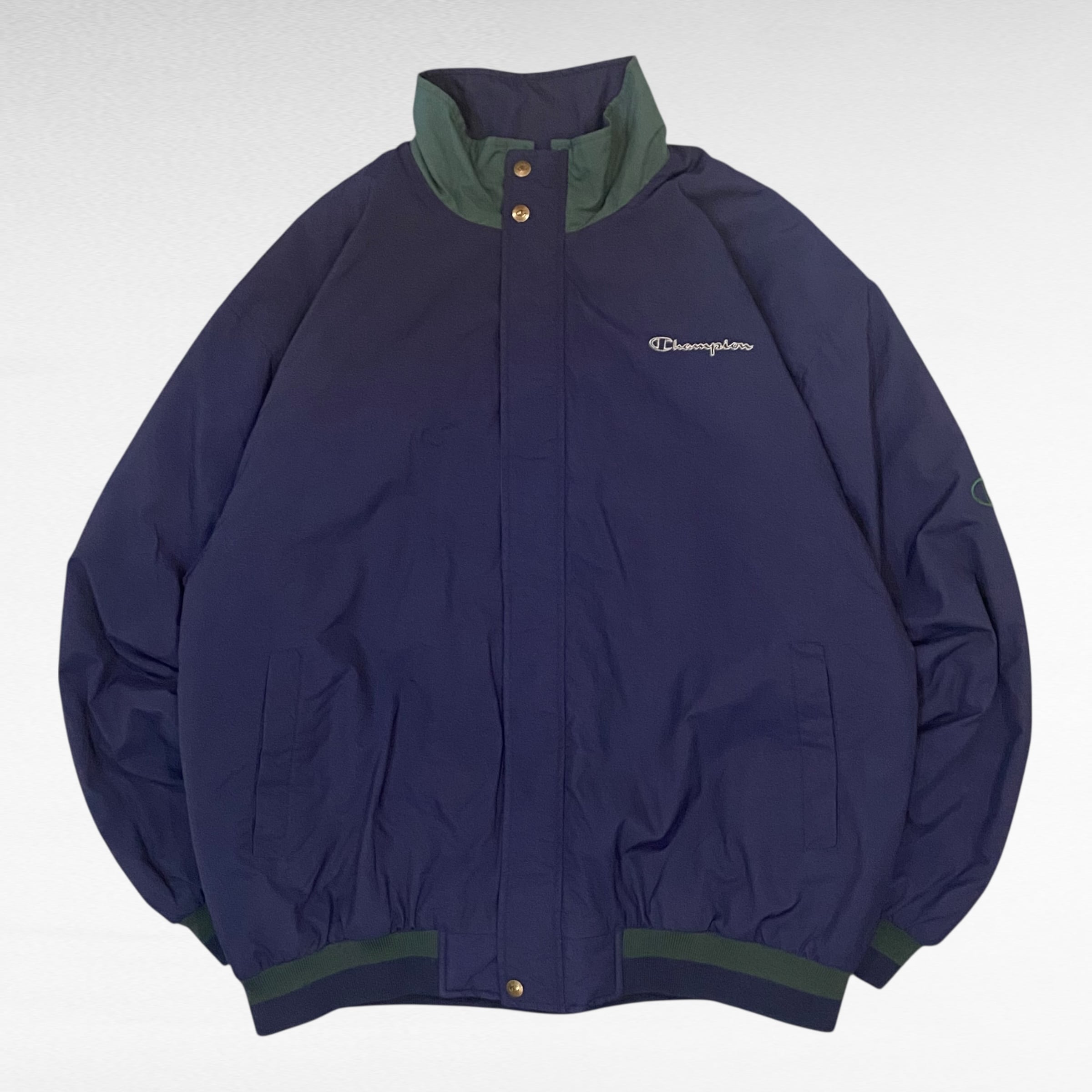 90s~ Champion logo embroidery inner quilting nylon zip up jacket